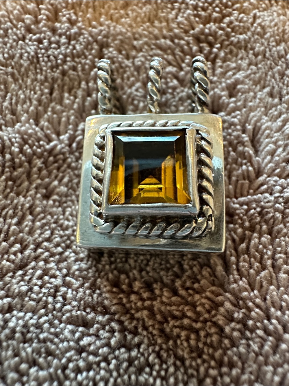Striking Sterling Silver Pendant 925 with Citrine Stone.  Chunky No Chain